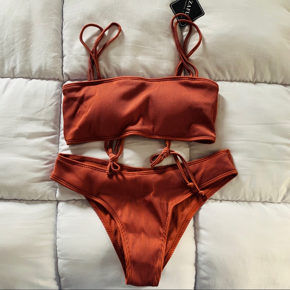 ZAFUL NEW Medium Cinched Textured Ribbed Bikini